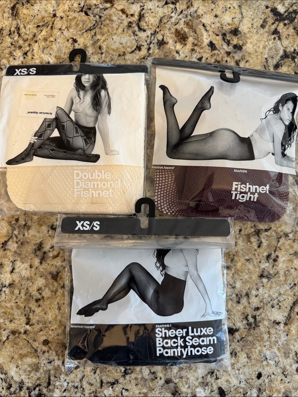 American Apparel Fishnet & Sheer Luxe Back Seam Pantyhose - 3 pairs